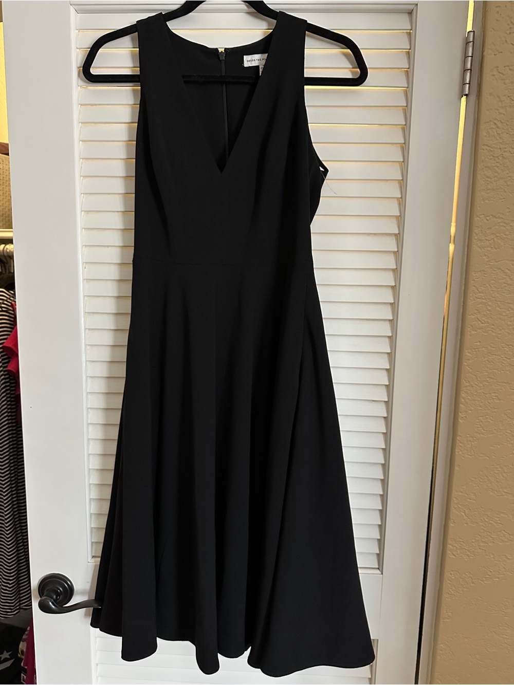 Dress the Population Black V-Neck Midi Fit-and-Flare Dress